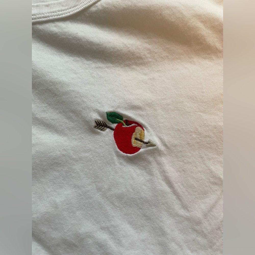 White Short Sleeve Tee with Embroidered Detail
